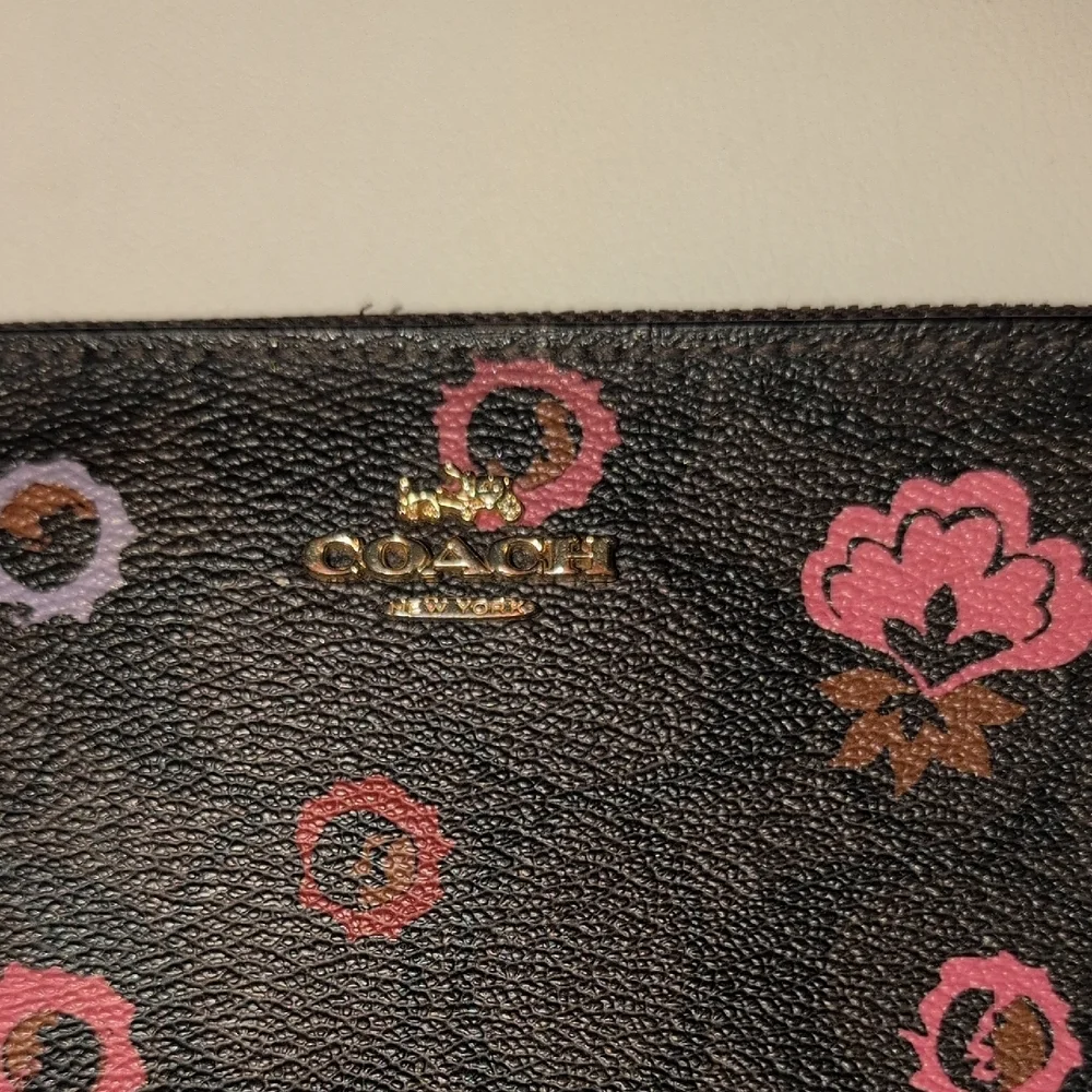 Coach Black Floral Wristlet Pouch